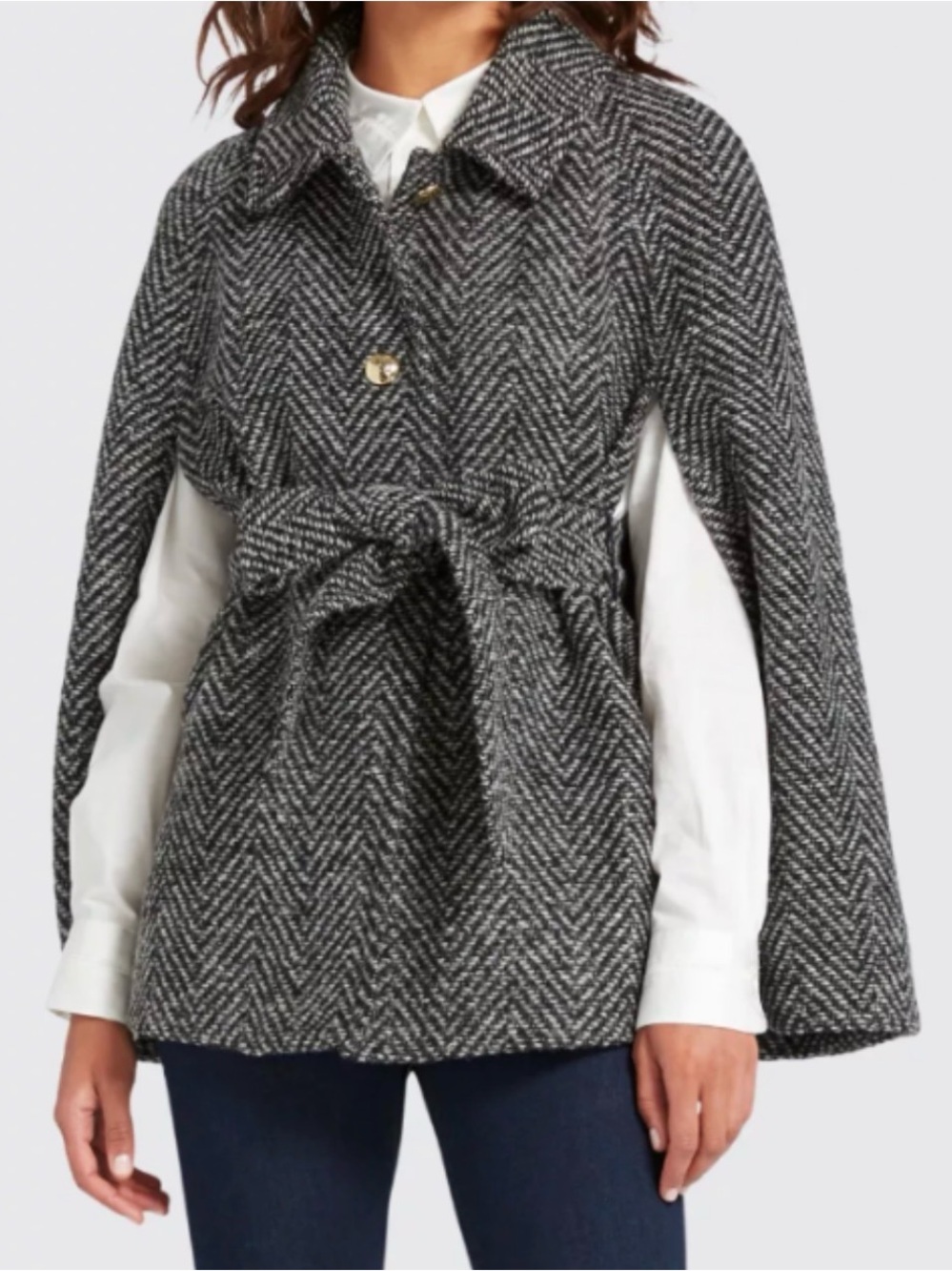 Draper James Black and Grey Herringbone Women's Cape